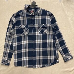 Quiksilver Button up flannel hoodie shirt XL Blue plaid Long sleeve Hooded